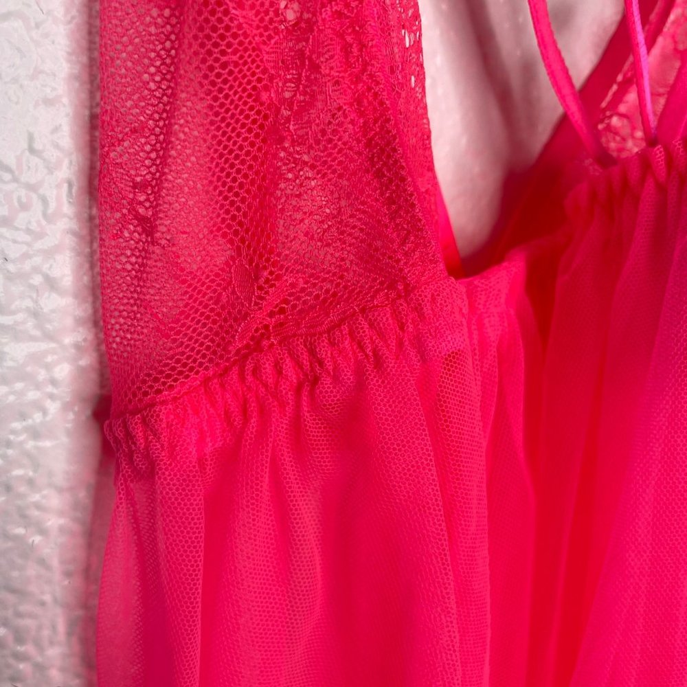 Victoria's Secret Women's Lingerie Size L Neon Pink Sleeveless Lace Baby Doll - Picture 11 of 11